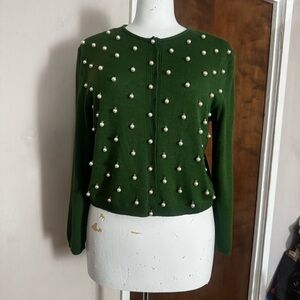Liviana Conti green Faux Pearl Cardigan Sweater